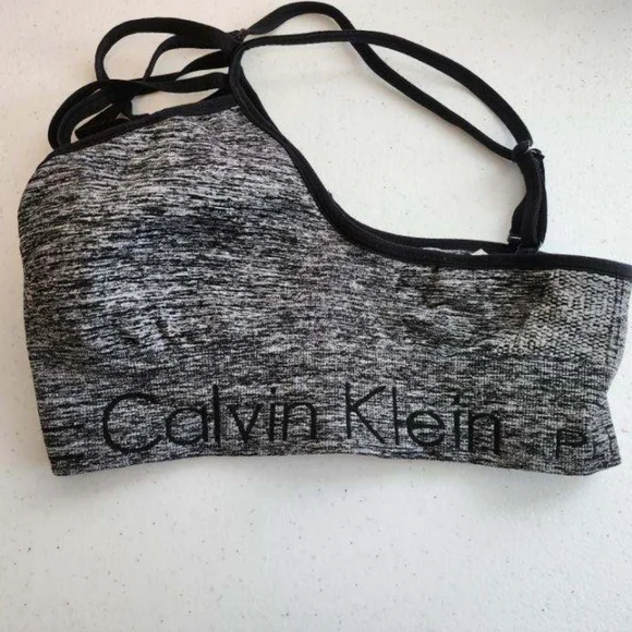 Calvin Klein Size M Grey Strappy-Front Sports Bra - Picture 3 of 4